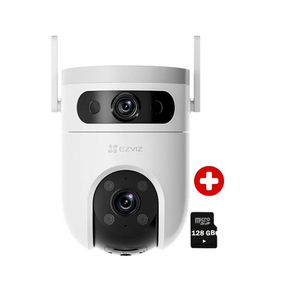 Combo cámara Ezviz H9C binocular 5MP Wi-Fi 360° exterior con visión nocturna color + memoria Micro SD 128GB